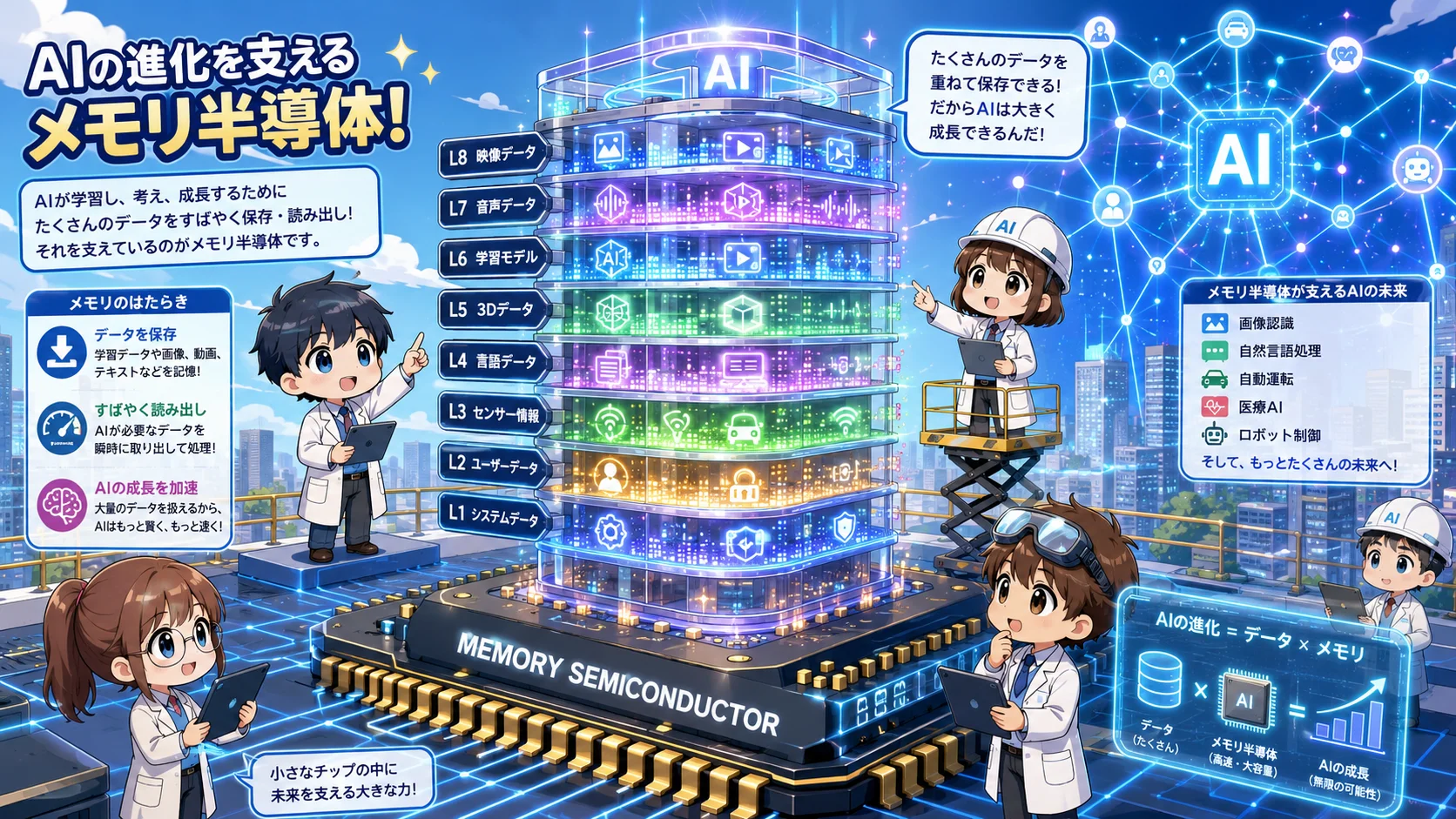 AIの進化を支える積層型NANDフラッシュメモリーの半導体チップ